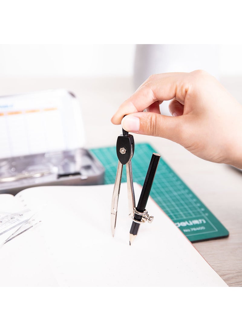 Deli Geometry Set 9 Pcs, Includes Ruler, Eraser, Protractor, Pencil, Compass, and 2 Triangle Rulers, Suitable for Students, Engineers, and Designers - Image 3