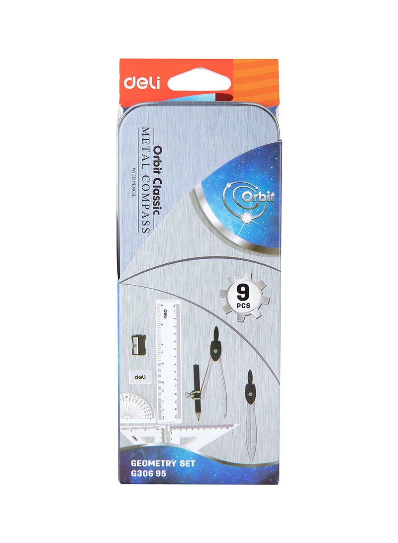 Deli Geometry Set 9 Pcs, Includes Ruler, Eraser, Protractor, Pencil, Compass, and 2 Triangle Rulers, Suitable for Students, Engineers, and Designers - Image 1