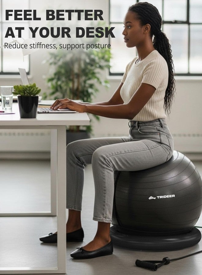 Trideer Exercise Ball Chair with Base & Resistance Bands for Home Gym, Stability Ball Seat for Core Workout and Back Support - Image 2