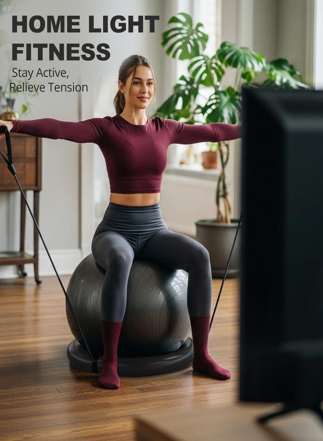 Trideer Exercise Ball Chair with Base & Resistance Bands for Home Gym, Stability Ball Seat for Core Workout and Back Support - Image 4