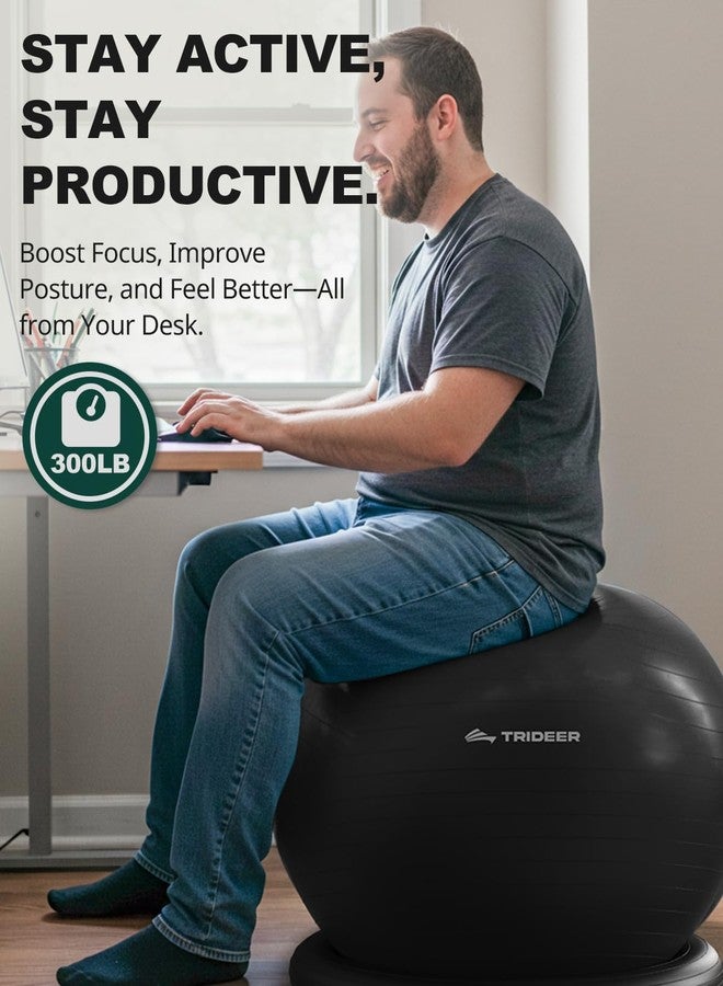 Trideer Exercise Ball Chair with Base & Resistance Bands for Home Gym, Stability Ball Seat for Core Workout and Back Support - Image 3