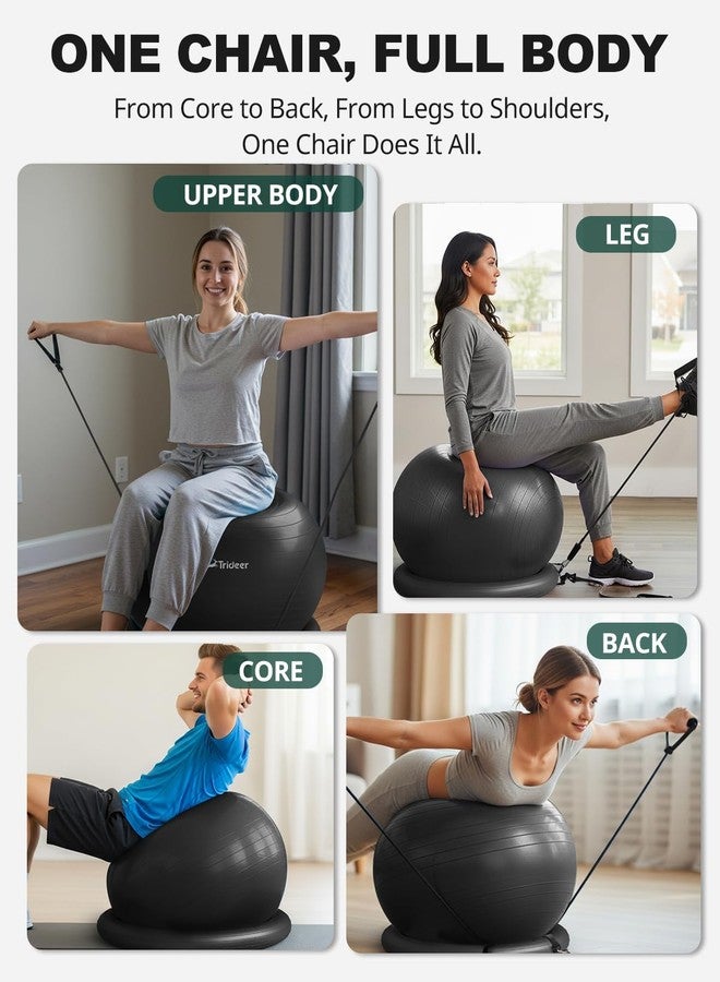Trideer Exercise Ball Chair with Base & Resistance Bands for Home Gym, Stability Ball Seat for Core Workout and Back Support - Image 5
