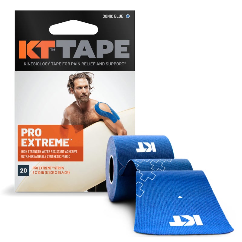 KT Tape Pro Extreme Therapeutic Elastic Kinesiology Sports Tape, 20 Pre Cut 10 inch Strips, 100% Synthetic Water Resistant Breathable, Pro & Olympic Choice, Sonic Blue - Image 1
