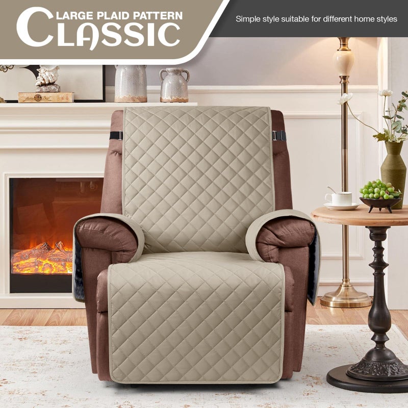 KinCam 100% Waterproof Recliner Chair Cover, Reclining Couch Covers for Pets, Dogs, Recliner Couch Slipcover Furniture Protector with Elastic Straps for Kids(23.6", Khaki) - Image 2