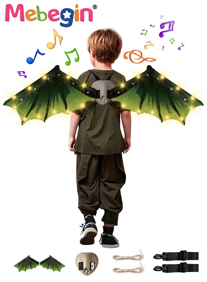 MEBEGIN Kids Electric Dragon Wings, Kids Dinosaur Costume Wings with LED Light and Music, Dino Dress-Up Costumes for Kids, Creative Green Dinosaur Toys, Ideal Gift for Kids - Image 1