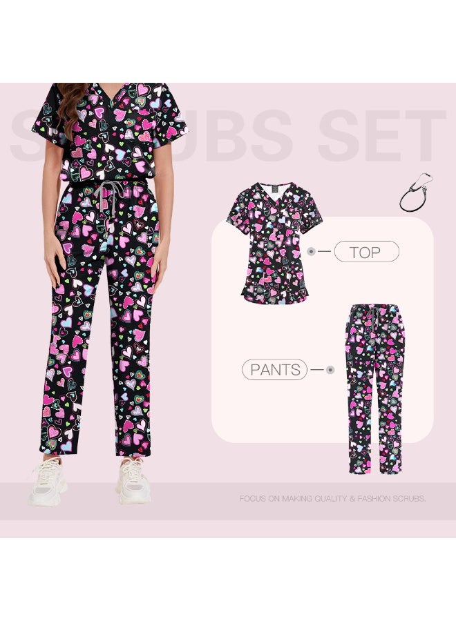 NIBEMINENT Surgical Uniforms Women Printed Medical Scrub Set Beauty Salon Workwear Pet Clinical Scrubs Top + Pant Doctor Nursing Tunic Suit - Image 1