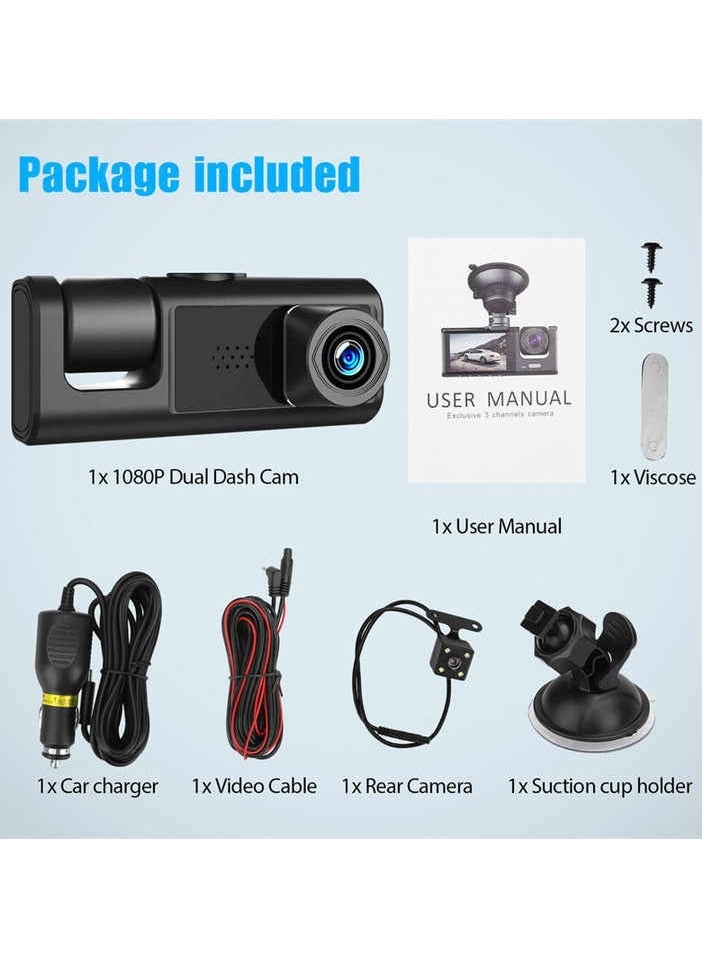 Generic 3 Channel WiFi Dash Cam for Cars Camera 1080P Video Recorder Rear View Camera for Vehicle Car DVR Car Accessory Free Mirror  - Image 5