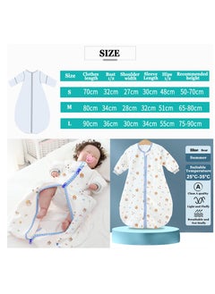 Bebiland 100% Cotton 0.5 TOG  Baby Sleep Bag, Double Zipper Gauze Baby Sleeping Bag Long Sleeve, Baby Wearable Blankets for Babies 0-24 Months (Blue Bear,M)  - Image 2