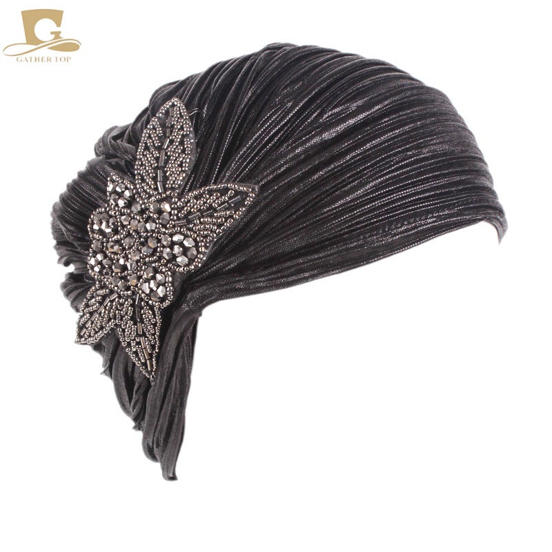 Gilding Pleated Indian Hat Bridal Wedding Hat Vintage Headscarf Hat Sale Supply Tjm-79C - Image 1