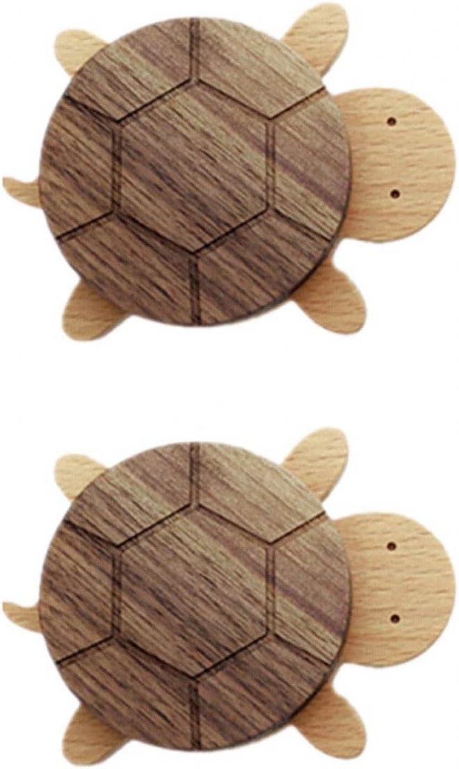 BESTonZON 2 Pcs Turtle Shape Wooden Wall Hooks Nail-Free Coat Hat Bag Hangers Animal Design for Room Entryway Storage Random Color - Image 1