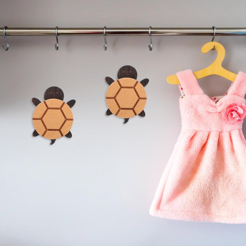 BESTonZON 2 Pcs Turtle Shape Wooden Wall Hooks Nail-Free Coat Hat Bag Hangers Animal Design for Room Entryway Storage Random Color - Image 5