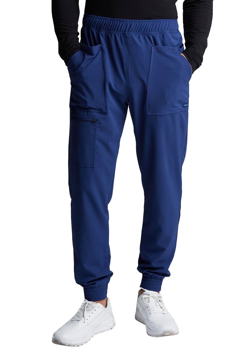Cherokee Men's Mid Rise Pull-on Jogger Scrubs Pant, Navy, Large - Image 1