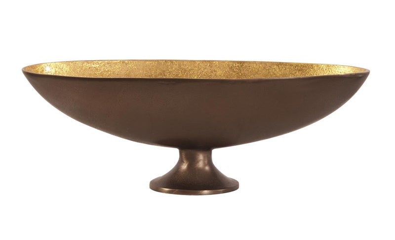 Howard Elliott Collection Howard Elliott Oblong Gold Footed Bowl for Centerpiece Decorative Bronze Footed Bowl with Gold Luster Inside for Kitchen Counter Console Table Dining Table  Flower Dcor Medium 