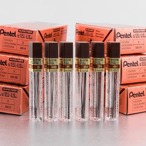 Pentel قلم رصاص بنتل سوبر هاي بوليمر، 0.3 مم، دقيق جداً، 3H، 12 قطعة/أنبوب، علبة من 12 (300-3H) - Image 3