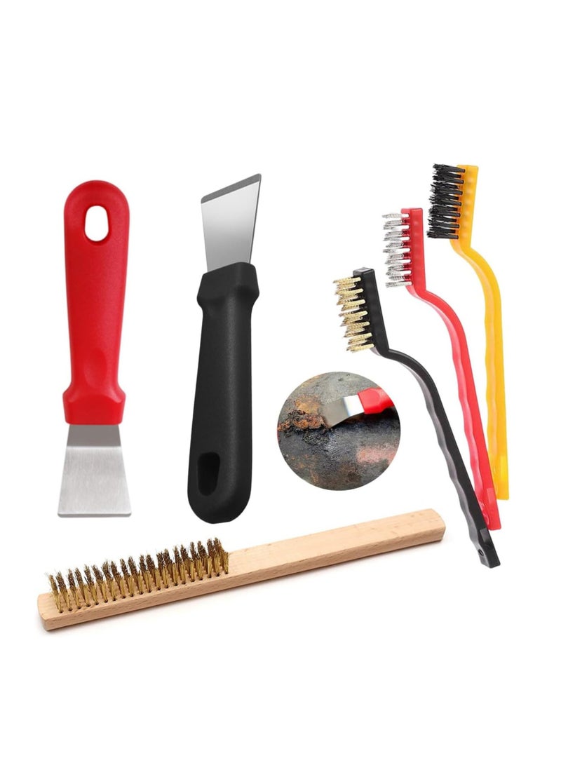 Plan A 6 in 1 Professional Cleaning Tool Set | 2 Non Scratch Scrapers + 3 Wire Cleaning Brushes + Large Brass Cleaning Brush for Removing Rust and Grease – Ideal for Ovens, Grills and Metal Surfaces  - Image 1