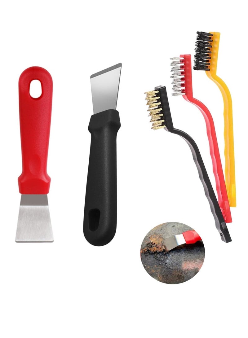 6 in 1 Professional Cleaning Tool Set | 2 Non Scratch Scrapers + 3 Wire Cleaning Brushes + Large Brass Cleaning Brush for Removing Rust and Grease – Ideal for Ovens, Grills and Metal Surfaces