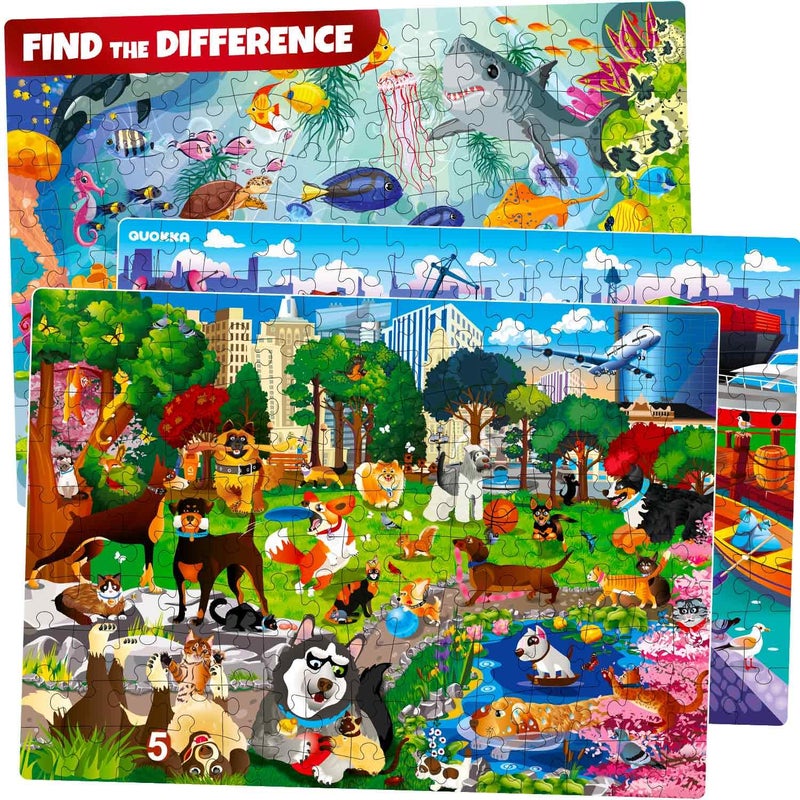 QUOKKA Floor Puzzles for Kids Ages 8-10 â€“ 3X150 Piece Puzzles for Kids Ages 4-6 â€“ Search & Find Ocean Animal Kid Activities Included for 5-8 Year Old â€“ Toddler Learning Toy Game Gift for Boys & Girls - Image 1