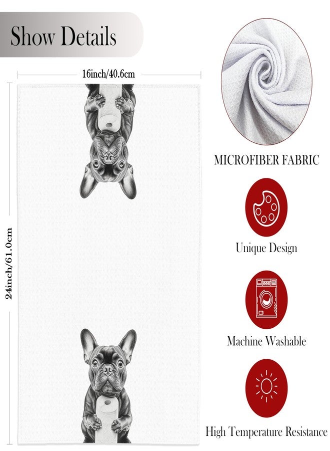 INDAJEDN French Bulldog Hand Towels for Bathroom, Dog Bathroom Hand Towels, French Bulldog Bathroom Decor, Funny Hand Towels, Dog Bathroom Decor, French Bulldog Gifts, 16x24 Inch - Image 5