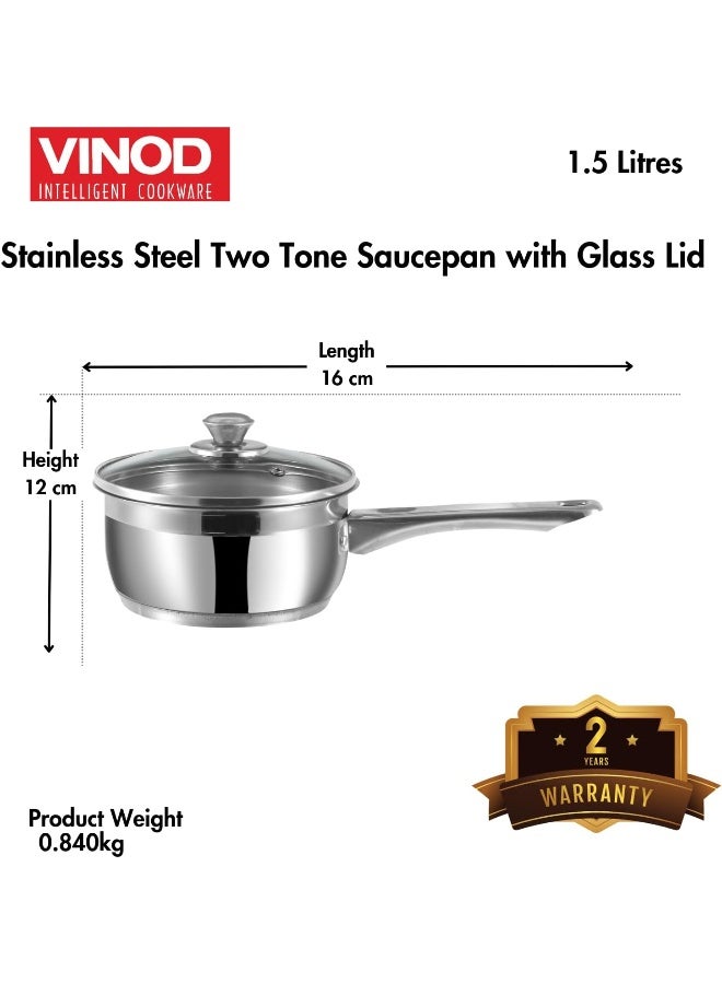 VINOD وعاء طبخ من الفولاذ المقاوم للصدأ بتصميم مزدوج مع غطاء زجاجي - 16 سم، 1.5 لتر (مناسب للطهي بالحث) - Image 4