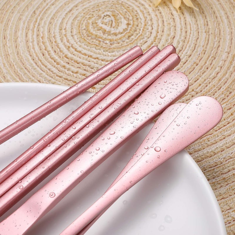 Topbooc Portable Stainless Steel Flatware Set, Travel Camping Cutlery Set, Portable Utensil Travel Silverware Dinnerware Set with a Waterproof Case (Pink) - Image 5