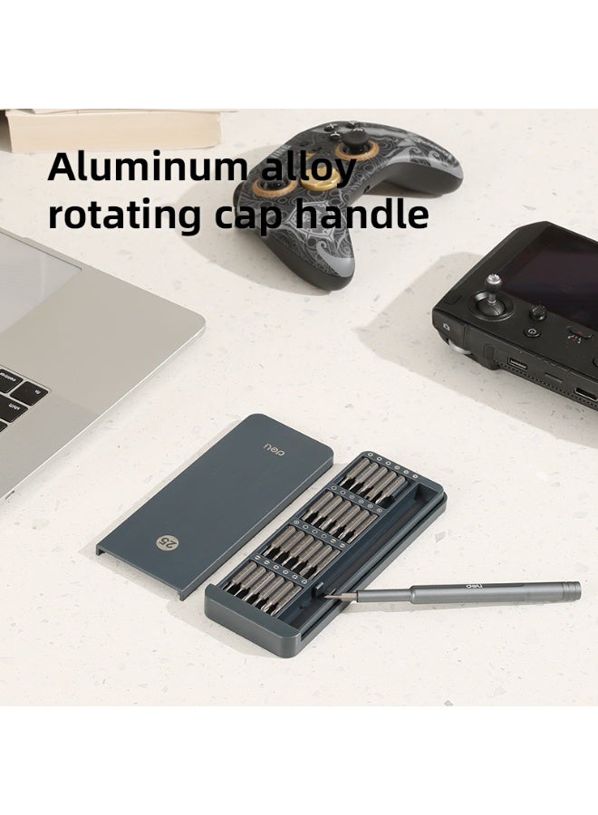Deli Professional 25-Piece Precision Screwdriver Set - S2+Cr-V Steel Bits with Magnetic Aluminum Handle & Slide-Top Case (EDL241025, 156x60mm) - Image 3