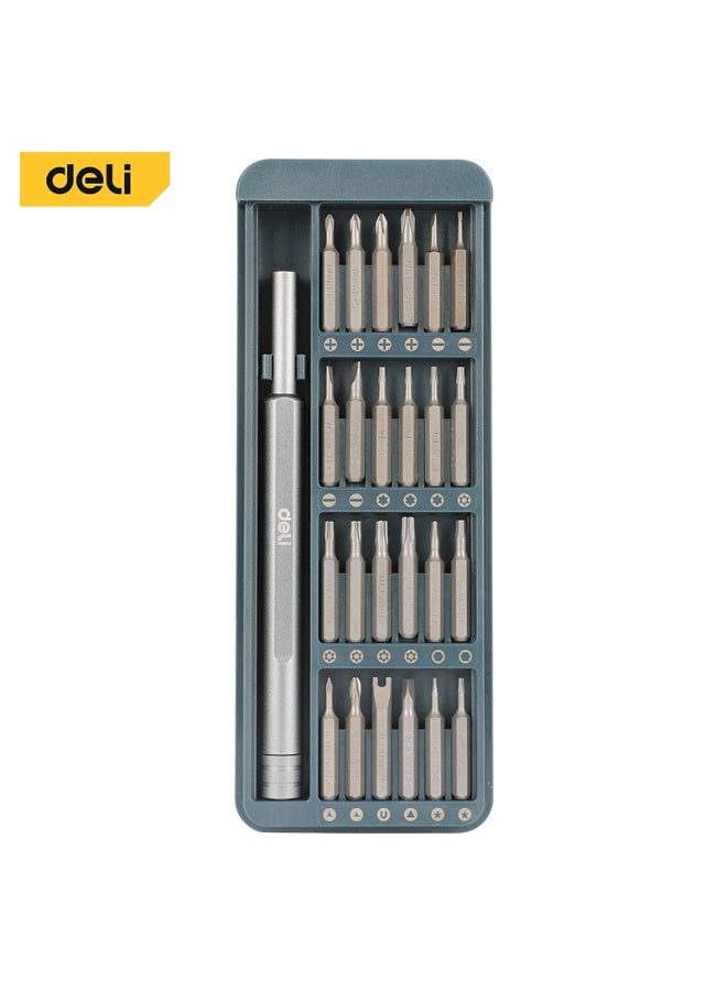 Deli Professional 25-Piece Precision Screwdriver Set - S2+Cr-V Steel Bits with Magnetic Aluminum Handle & Slide-Top Case (EDL241025, 156x60mm) - Image 1