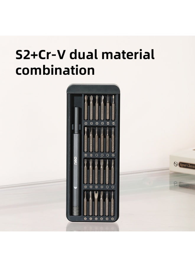 Deli Professional 25-Piece Precision Screwdriver Set - S2+Cr-V Steel Bits with Magnetic Aluminum Handle & Slide-Top Case (EDL241025, 156x60mm) - Image 2
