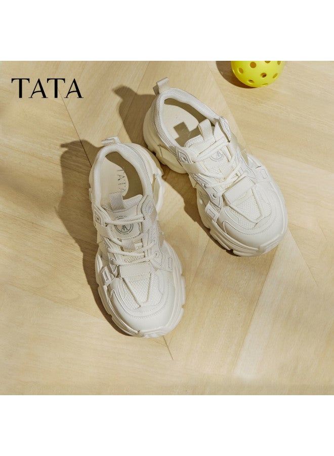Tata Dad Shoes, Breathable Mesh Sports Shoes, Versatile Casual Height-increasing Shoes, Beige, Size 36 - Image 1