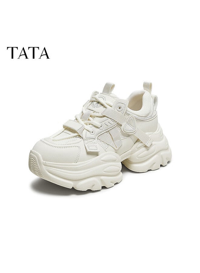 Tata Dad Shoes, Breathable Mesh Sports Shoes, Versatile Casual Height-increasing Shoes, Beige, Size 36 - Image 3