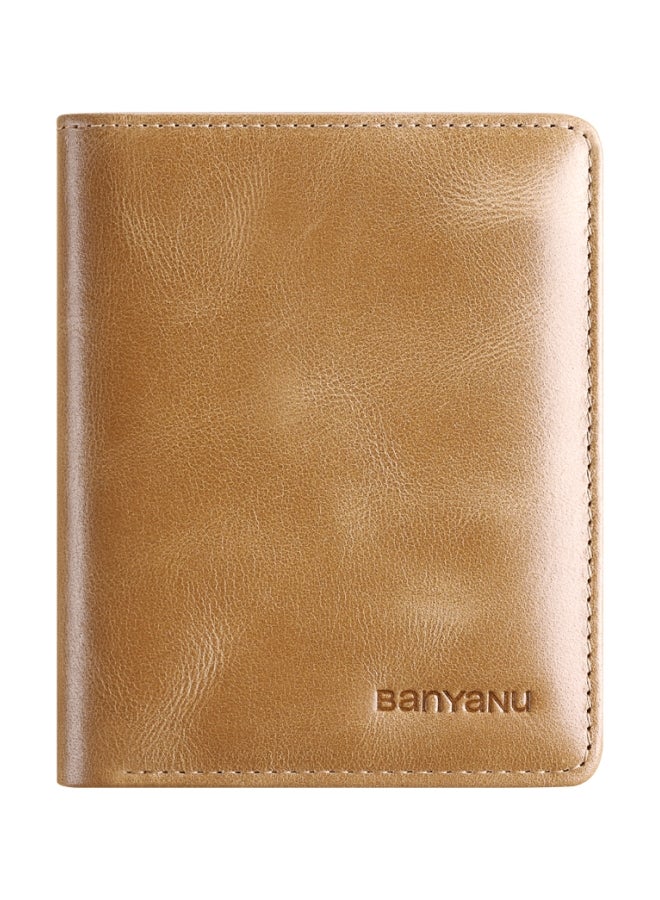 بانيانو محفظة رجالية من الجلد الطبيعي عمودية رفيعة للغاية من جلد البقر من الطبقة الأولى بسيطة كاكي قصير (جلد البقر من الطبقة الأولى الرجعية) - Image 2