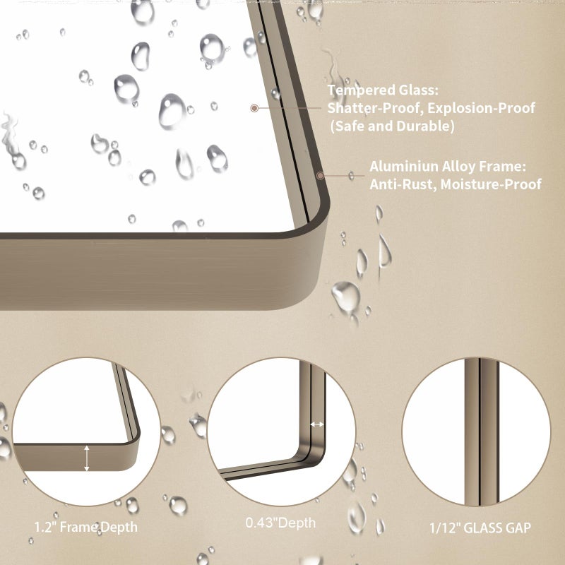 LOAAO 20â€X30â€ Bronze Bathroom Mirrors for Vanity, Rounded Rectangle Brushed Bronze Metal Frame Mirror, Anti-Rust, Hangs Horizontally or Vertically - Image 5