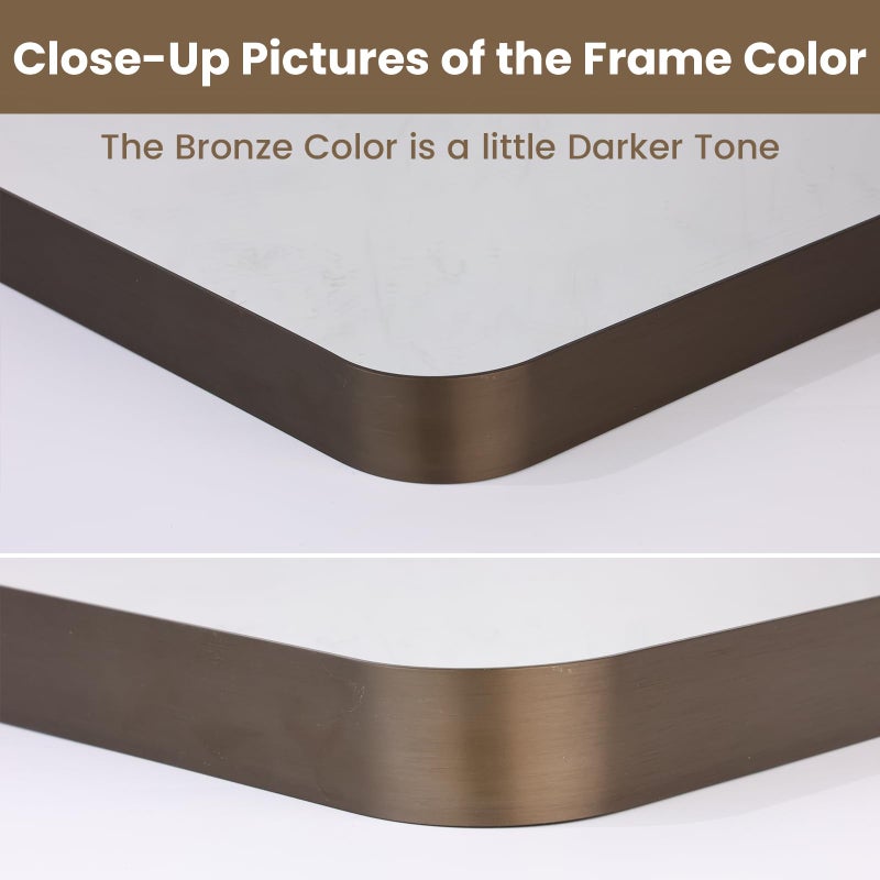 LOAAO 20â€X30â€ Bronze Bathroom Mirrors for Vanity, Rounded Rectangle Brushed Bronze Metal Frame Mirror, Anti-Rust, Hangs Horizontally or Vertically - Image 3
