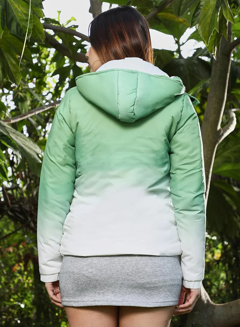 Pinacolada  Women's Pistachio Green & Chalk White Ombre Puffer Jacket for Women | Best Price UAE