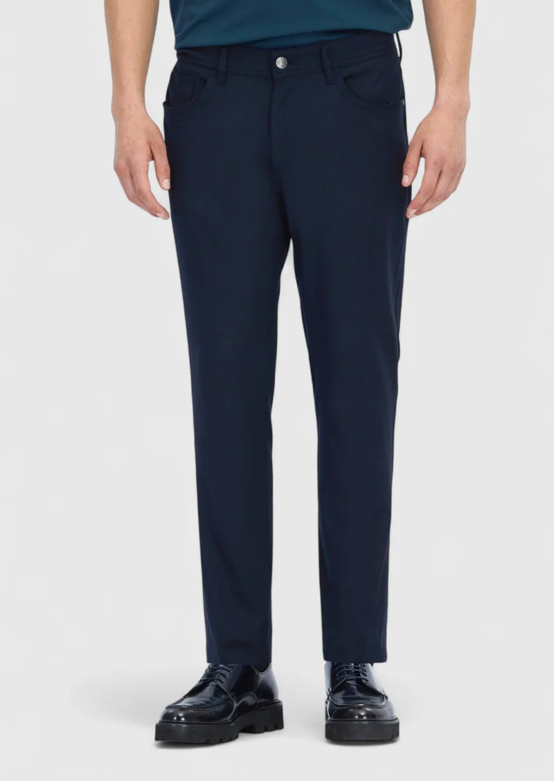 Ramsey Navy Blue Weaving Slim Fit Casual Trousers