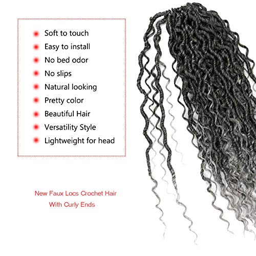 Ahrencan 14 Inch Ombre Grey Goddess Faux Locs Crochet Hair For Black Women,Pre Looped Salt and Pepper Hippie Boho River Locs Crochet Braids Hair With Curly Ends,Itch Free(5 Packs,14”,T1B/Grey#) - Image 5
