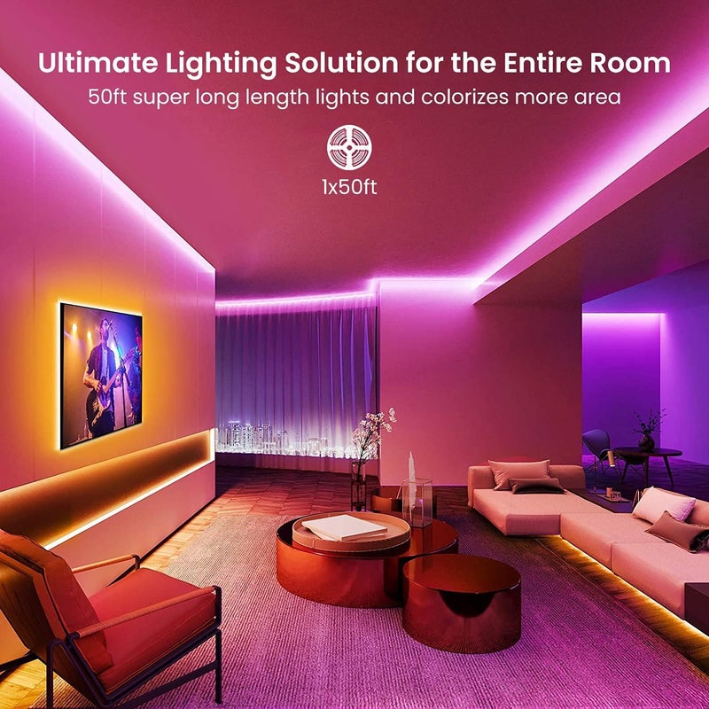 GUPUP WiFi Led Lights 50 ft, Smart App Controlled Led Strip Lights, Compatible with Alexa and Google Assistant Devices, Voice Control,Music Sync,Color Changing Tape Lighting - Image 2