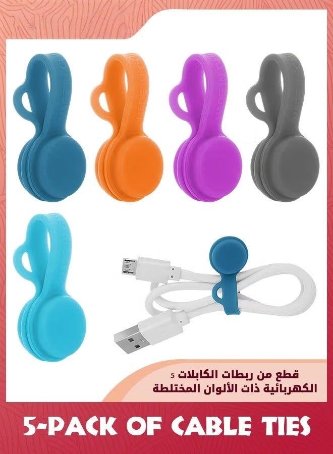 EETU 5 Pack Cable Organizers Magnetic Clips,Earbuds Cords Winder Bookmark Clips,Silicone Twist Ties Colorful Headphone Cord Keeper Holder,Cable Manager Straps For Home Office School