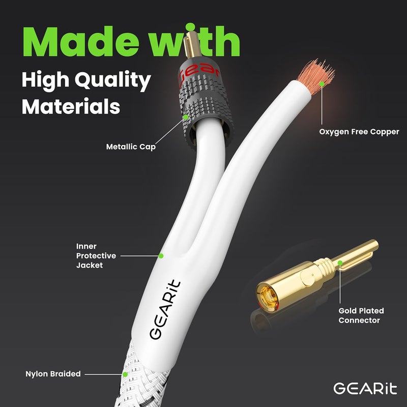 GearIT 12AWG Premium Heavy Duty Braided Speaker Wire (25 Feet) with Dual Gold Plated Banana Plug Tips - Oxygen-free Copper (OFC) Construction, White - Image 2