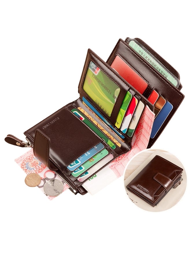 بانيانو محفظة رجالية ريترو مضادة للسرقة محفظة رجالية قصيرة من الجلد الطبيعي باللون البني - Image 1