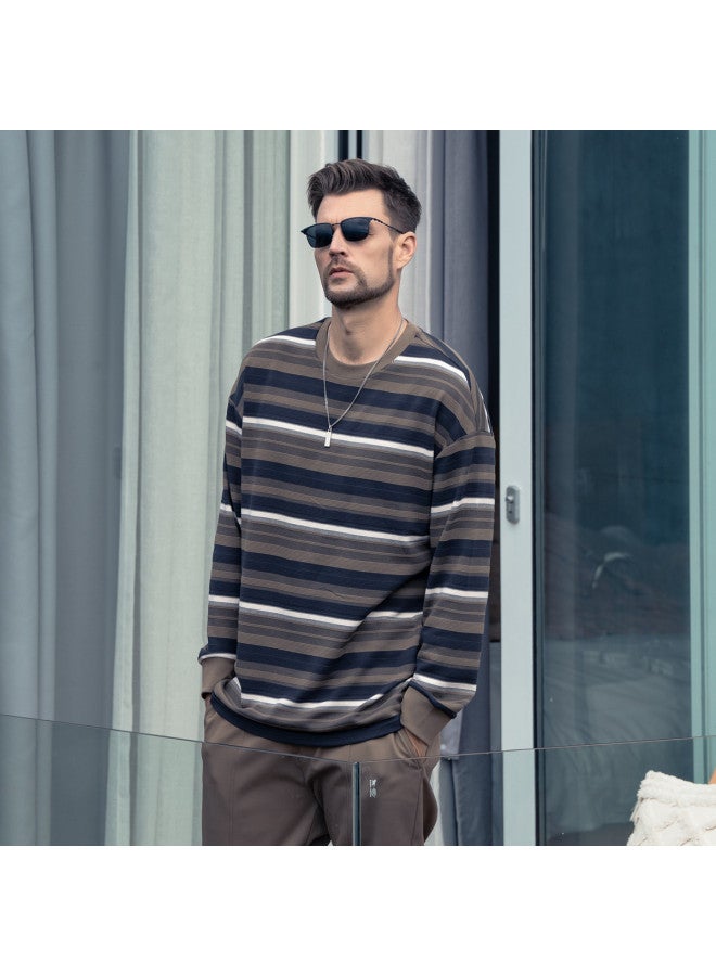 G Heavyweight】men's Long Sleeve Striped T-shirt 2025 Spring Loose Drop Shoulder Casual Tee - Image 5