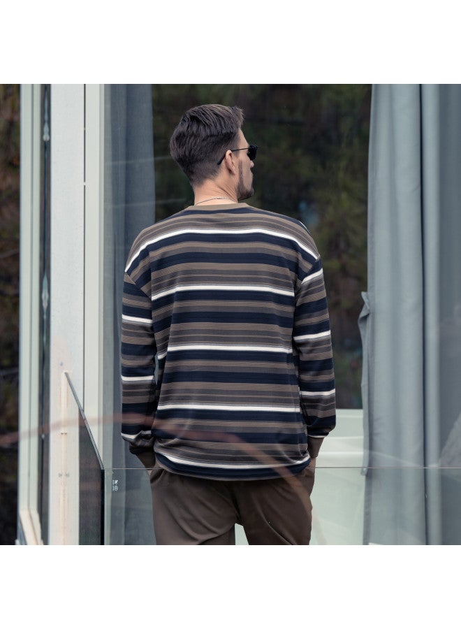 G Heavyweight】men's Long Sleeve Striped T-shirt 2025 Spring Loose Drop Shoulder Casual Tee - Image 4