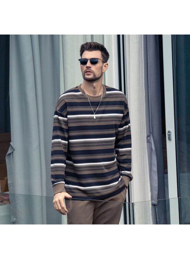 G Heavyweight】men's Long Sleeve Striped T-shirt 2025 Spring Loose Drop Shoulder Casual Tee - Image 2