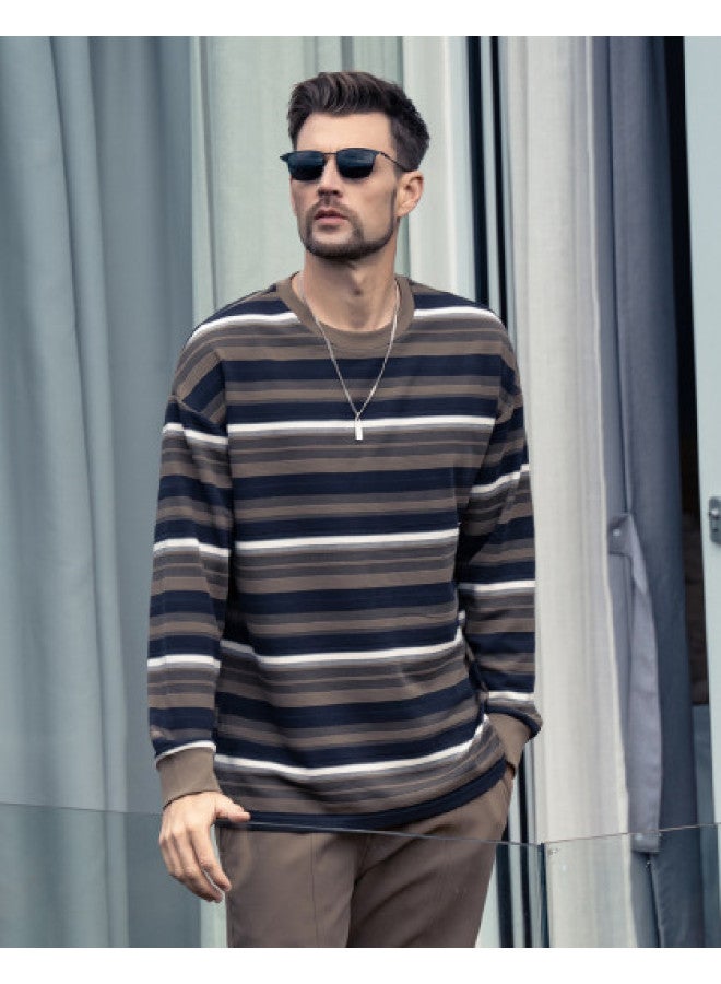 G Heavyweight】men's Long Sleeve Striped T-shirt 2025 Spring Loose Drop Shoulder Casual Tee - Image 1