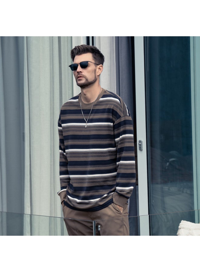 G Heavyweight】men's Long Sleeve Striped T-shirt 2025 Spring Loose Drop Shoulder Casual Tee - Image 3