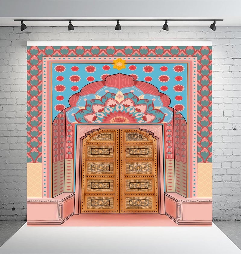 Dhara Creation Palace Gate 8ft 8ft Backdrop Curtain Cloth Pooja Decoration for Festivals and Celebrations Washable Fabric - Image 1