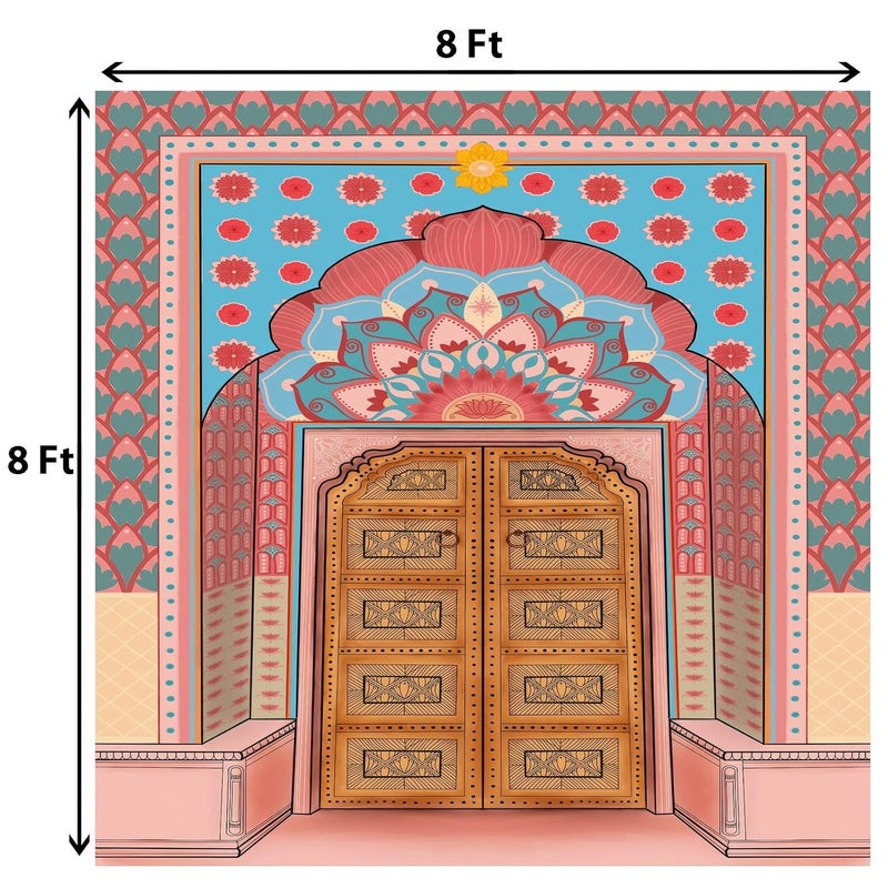 Dhara Creation Palace Gate 8ft 8ft Backdrop Curtain Cloth Pooja Decoration for Festivals and Celebrations Washable Fabric - Image 2