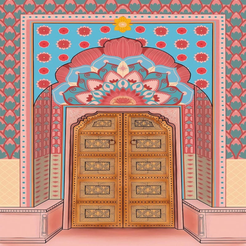 Dhara Creation Palace Gate 8ft 8ft Backdrop Curtain Cloth Pooja Decoration for Festivals and Celebrations Washable Fabric - Image 4