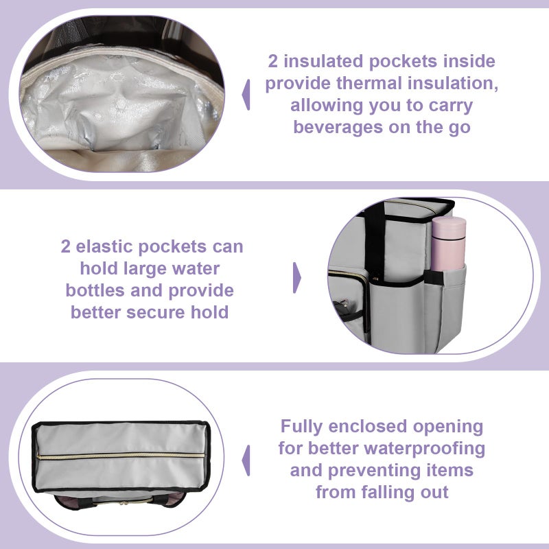 Wigojoy Nurse Bag, Work Bags with 15.6-inch Laptop Compartment, Teacher bag with Large Cup Holder, Nursing Tote Bag with Insulated Pocket for Nurses, Teachers, Students, and Professionals, Grey - Image 2