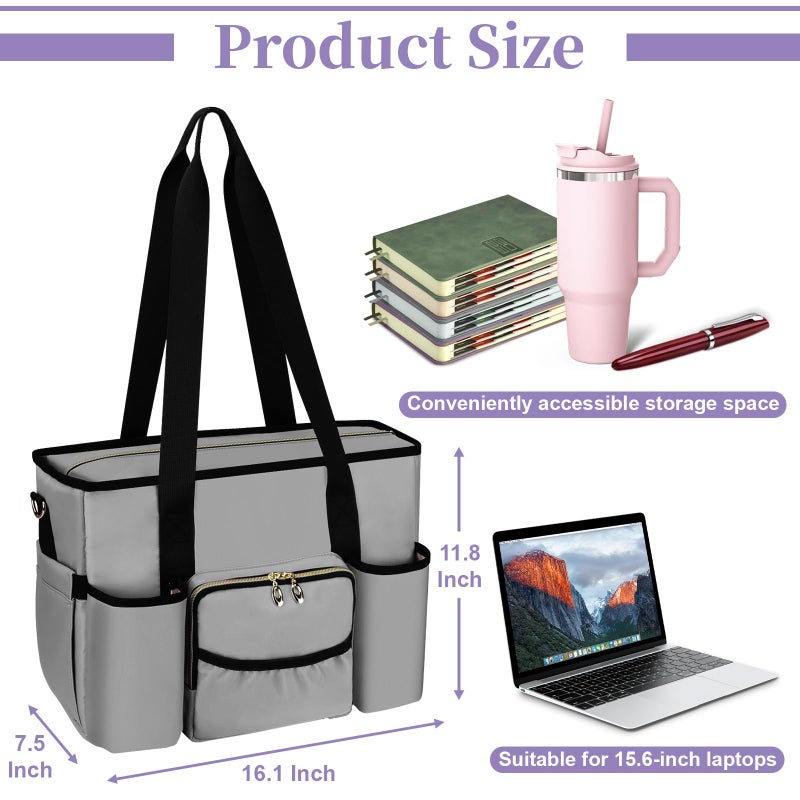Wigojoy Nurse Bag, Work Bags with 15.6-inch Laptop Compartment, Teacher bag with Large Cup Holder, Nursing Tote Bag with Insulated Pocket for Nurses, Teachers, Students, and Professionals, Grey - Image 3