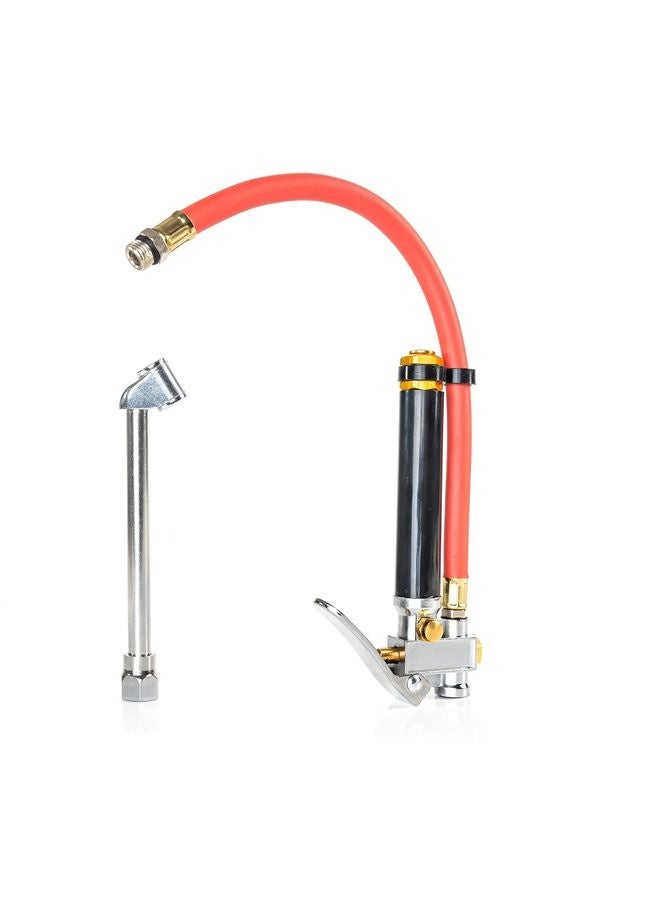 HOMESTAR 20701A Tire Inflator | 12 Inch | Flexible Air Tire Pressure Gauge | 20 – 120 PSI | 1/4” NPT Offset Dual Head Chuck | Tire Filler with Hose | Aluminum Body and Brass Valves | Stem Valve Caps - Image 2